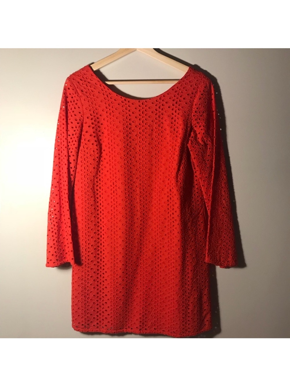 Red Eyelet Shift Dress